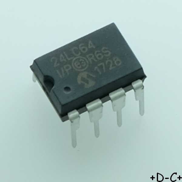 24LC64-I/P EEPROM I2C 64Kbit 8Kx8b 400kHz DIP-8 Microchip RoHS