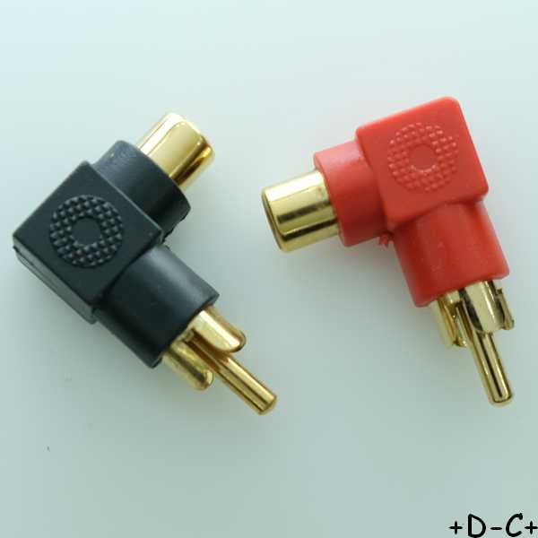 Adaptateur RCA mâle femelle coudé plastique noir et rouge (lot de 2)