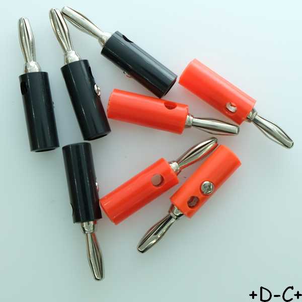 Fiche banane 4mm mâle plastique noir et rouge (lot de 8)