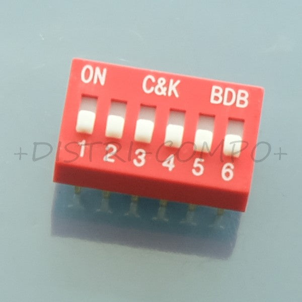 Dipswitch 6 positions droit 100mA 25VDC SPST BDB06 CK - Distri-Compo