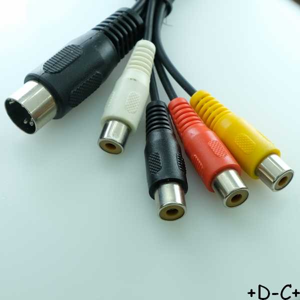 Cordon DIN 5 broches mâle vers 4 RCA femelle 15cm - Distri-Compo