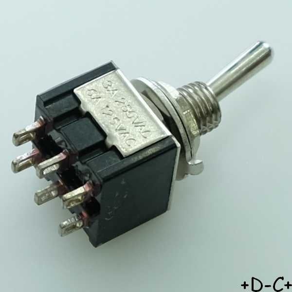 Commutateur à levier ON-OFF-ON DPDT 3A 250V à cosses Ø6.4mm