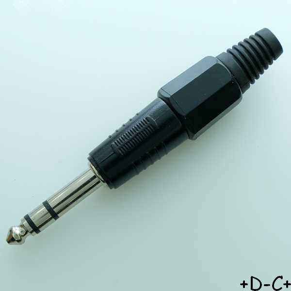 Fiche Jack 6.35mm stéréo mâle métal noire