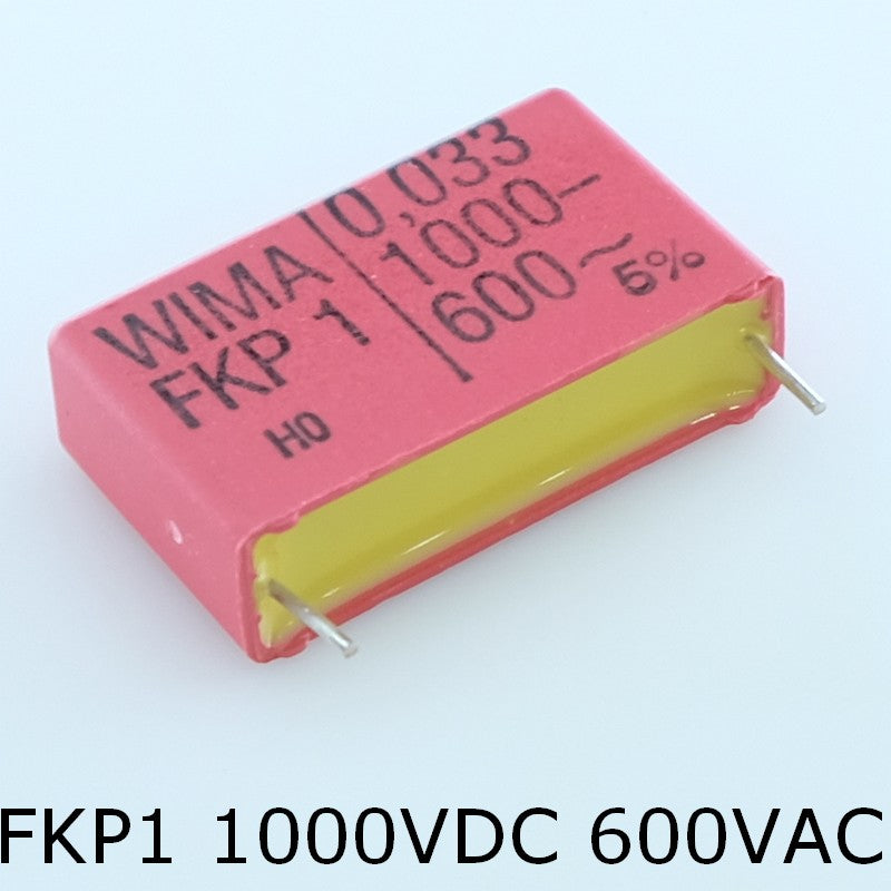 Condensateur impulsion FKP1 33nF 1000VDC 600VAC 9x19x31.5mm pas27.5 5% Wima - Distri-Compo