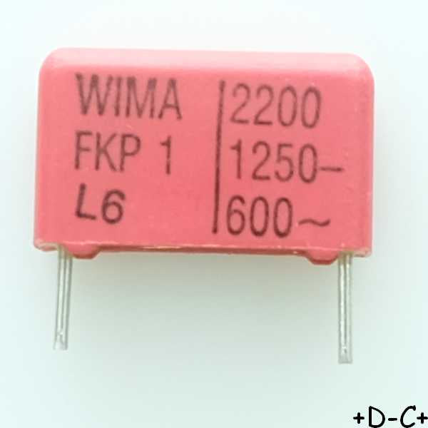 Condensateur impulsion FKP1 2.2nF 1250VDC 600VAC 5x11x18mm pas15 5% Wima