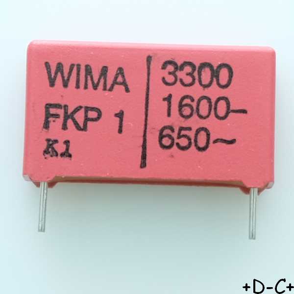 Condensateur impulsion FKP1 3.3nF 1600VDC 650VAC 6x15x26.5mm pas22.5 5% Wima