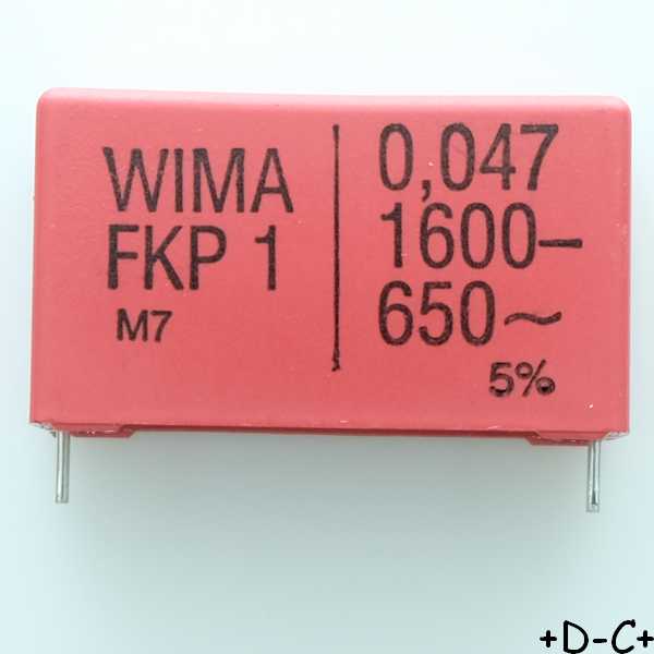 Condensateur impulsion FKP1 47nF 1600VDC 650VAC 13x24x41.5mm pas37.5 5% Wima