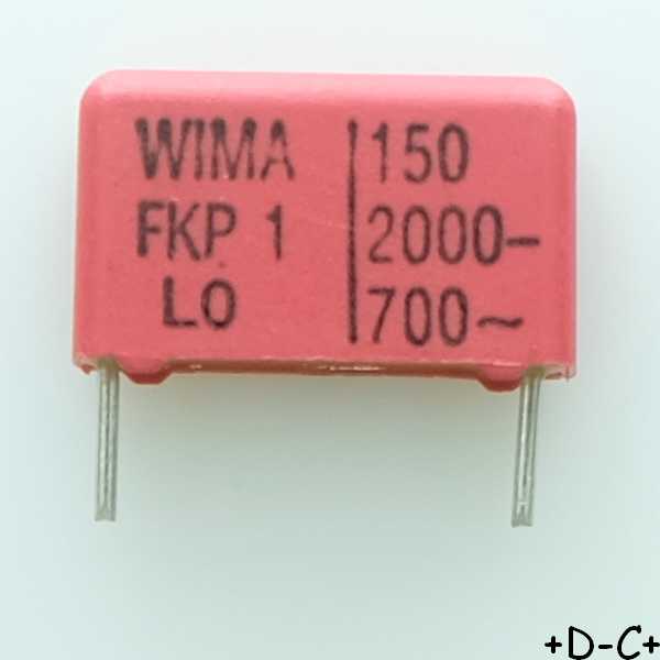 Condensateur impulsion FKP1 150pF 2000VDC 700VAC 5x11x18mm pas15 10% Wima