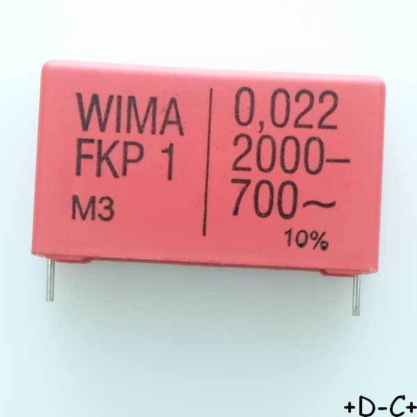 Condensateur impulsion FKP1 22nF 2000VDC 700VAC 13x24x41.5mm pas37.5 10% Wima