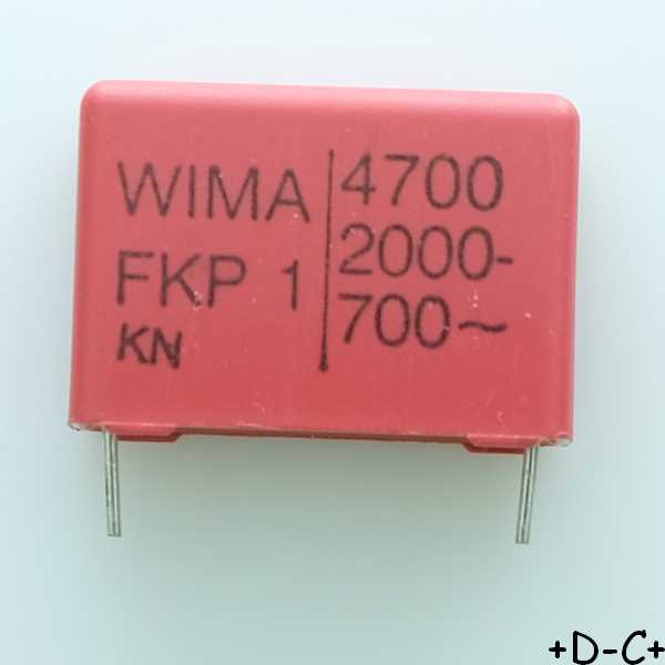 Condensateur impulsion FKP1 4.7nF 2000VDC 700VAC 8.5x18.5x26.5mm pas22.5 5% Wima