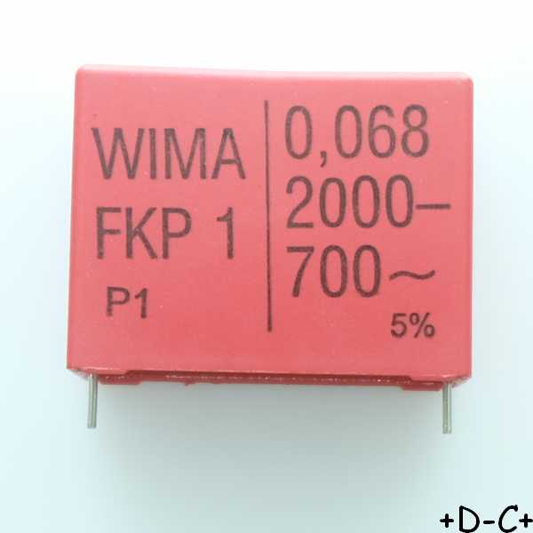 Condensateur impulsion FKP1 68nF 2000VDC 700VAC 19x32x41.5mm pas37.5 5% Wima