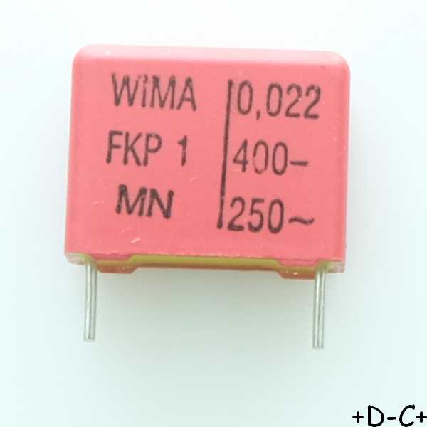 Condensateur impulsion FKP1 22nF 400VDC 250VAC 7x14x18mm pas15mm 5% Wima