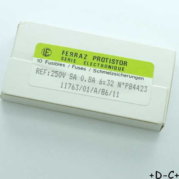 Fusible 800mA rapide 6.3x32mm verre 250V Ferraz (boite de 10)
