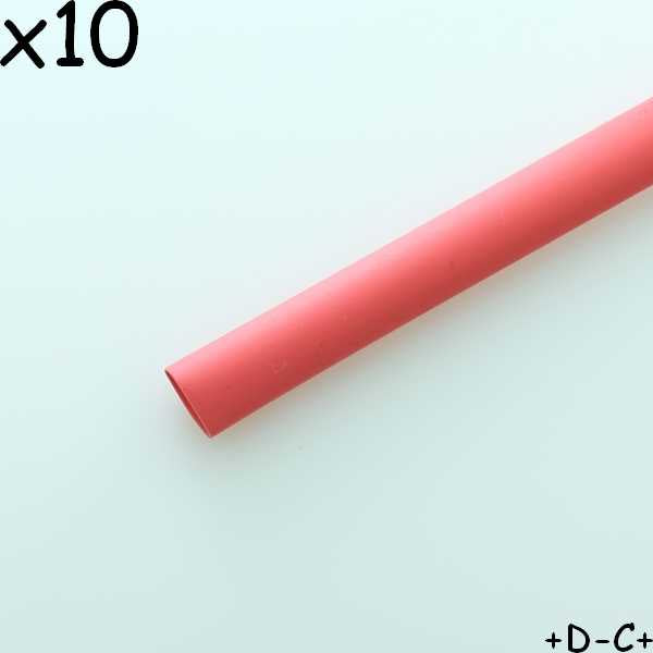 Gaine thermorétractable 6.4mm rouge 2:1 polyoléfine 10cm 600V 125° (lot de 10) - Distri-Compo
