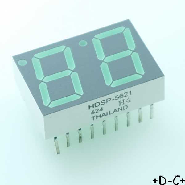 HDSP-5621 Afficheur LED 7 segments double vert 10mA 2.1V - Distri-Compo
