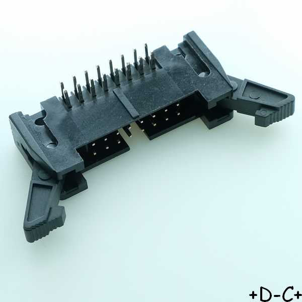 Connecteur HE10 16 points mâle coudé verrouillage 2.54mm