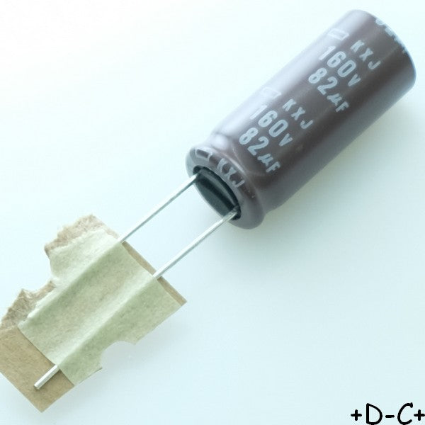 Condensateur 82µF 160V Electrolytique 10x25mm 105° pas5 20% KXJ Chemi-con