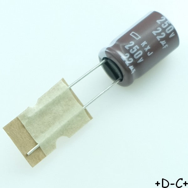 Condensateur 22µF 250V Electrolytique 10x16mm pas5 105° 20% KXJ Chemi-Con