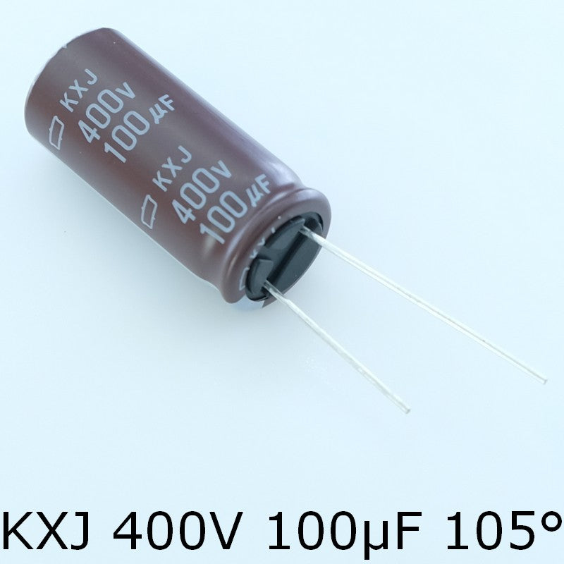 Condensateur 100µF 400V Aluminium Lytic 16x35.5mm 105° pas7.5 KXJ Chemi-con - Distri-Compo