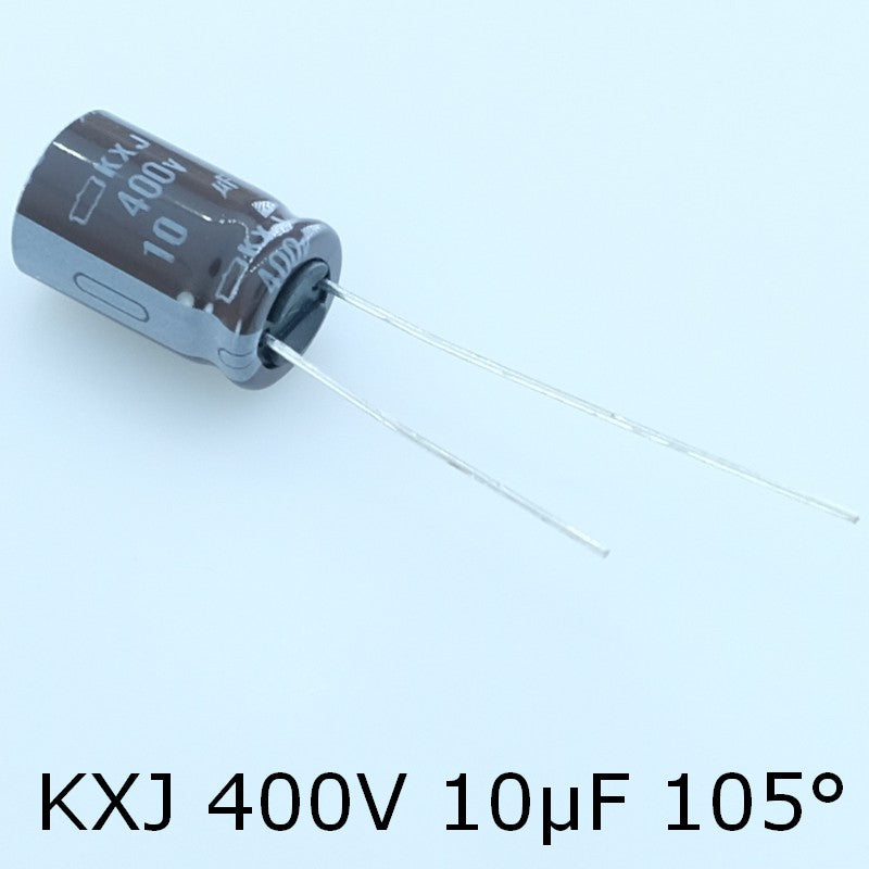 Condensateur 10µF 400V Aluminium Lytic 10x16mm 105° pas5 KXJ Chemi-con - Distri-Compo