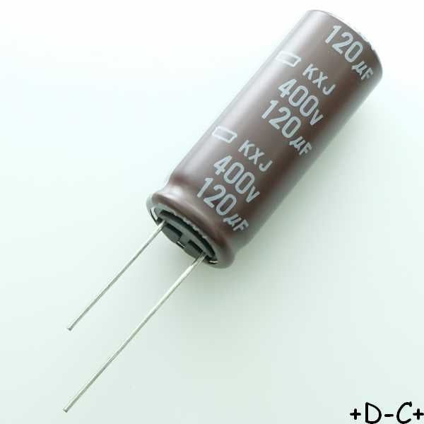 Condensateur 120µF 400V Aluminium Lytic 16x40mm 105° pas7.5 KXJ Chemi-con