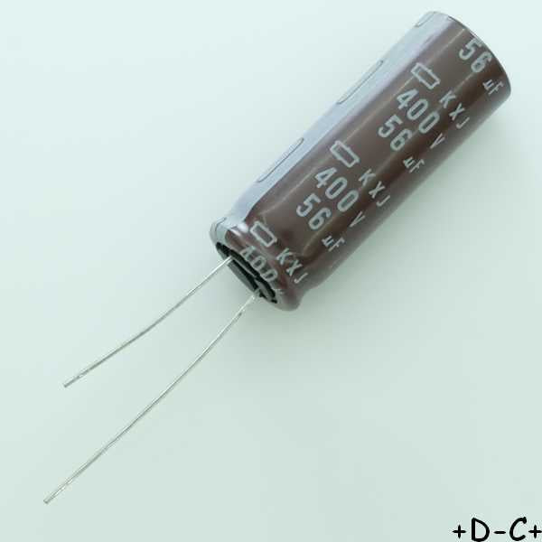 Condensateur 56µF 400V Electrolytique 14.5x25mm pas7.5 105° 20% KXJ Chemi-Con