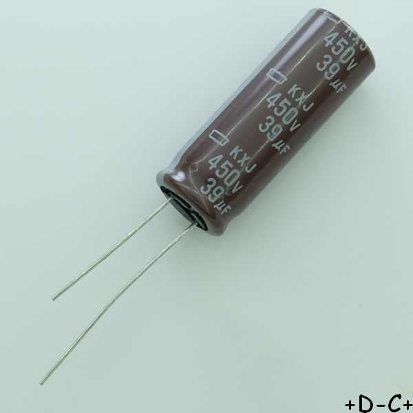 Condensateur 39µF 450V Aluminium Lytic 12.5x35mm pas5 KXJ Chemi-con RoHS