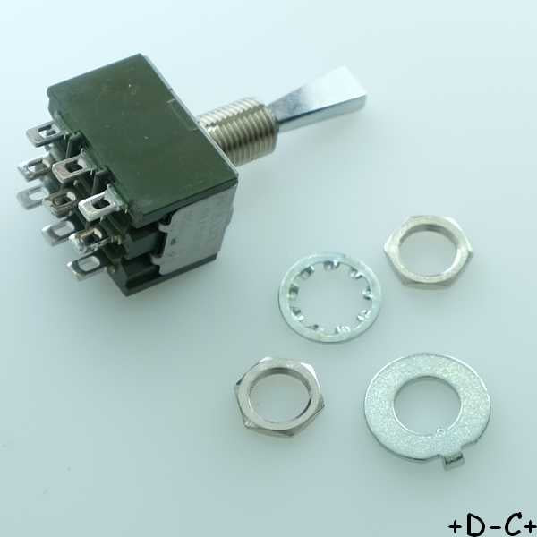 Commutateur à bascule miniature ON-OFF-ON 125V 6A 30V 3A M2033ES1W01 NKK - Distri-Compo