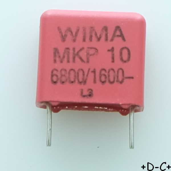 Condensateur film PP MKP10 6.8nF 1600VDC 650VAC 6x12x13mm pas10 10% Wima