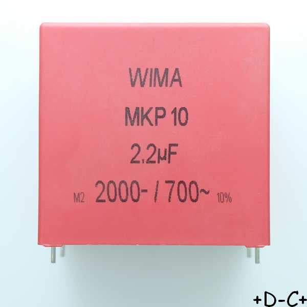 Condensateur film PP MKP10 2.2µF 2000VDC 700VAC 45x55x57mm pas52.5 10% Wima
