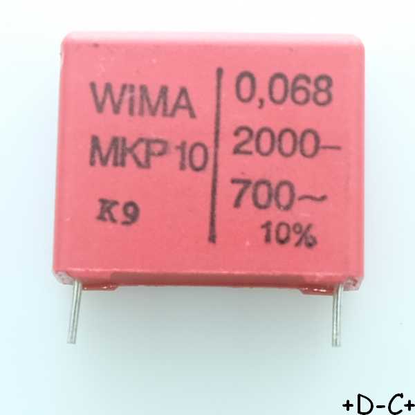 Condensateur film PP MKP10 68nF 2000VDC 700VAC 11x21x26.5mm pas22.5 10% Wima