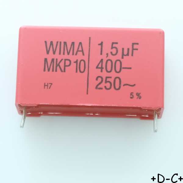 Condensateur film PP MKP10 1.5µF 400VDC 250VAC 13x24x31.5mm pas37.5 Wima