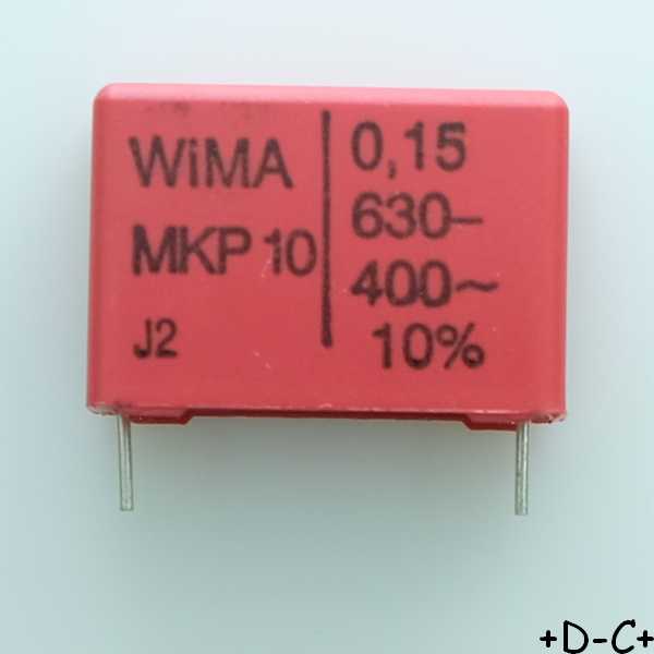 Condensateur film PP MKP10 150nF 630VDC 400VAC 8.5x18.5x26.5mm pas22.5 10% Wima