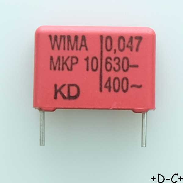 Condensateur film PP MKP10 47nF 630VDC 400VAC 6x12.5x18mm pas15 10% Wima