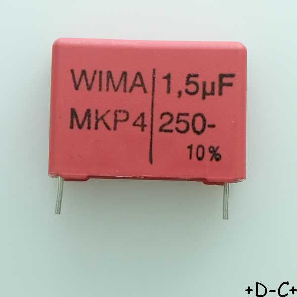 Condensateur film PP MKP4 1.5µF 250VDC 160VAC 10.5x19x26.5mm pas22.5 10% Wima