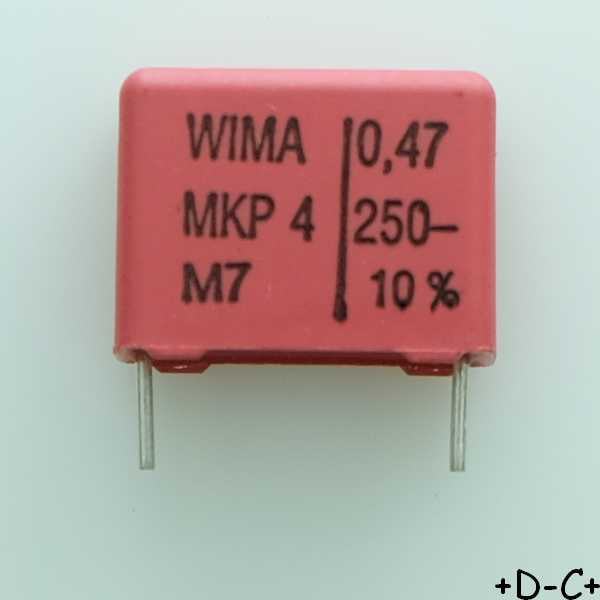 Condensateur film PP MKP4 470nF 250VDC 160VAC 7x14x18mm pas15 10% Wima