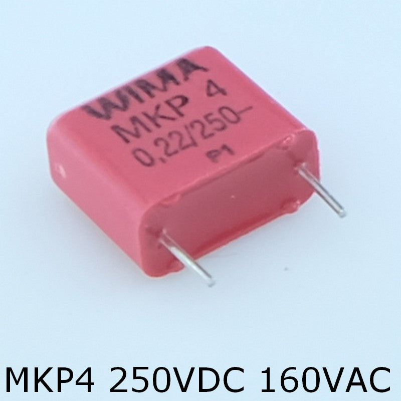 Condensateur film PP MKP4 220nF 250VDC 160VAC 6x12x13mm pas10 5% Wima - Distri-Compo