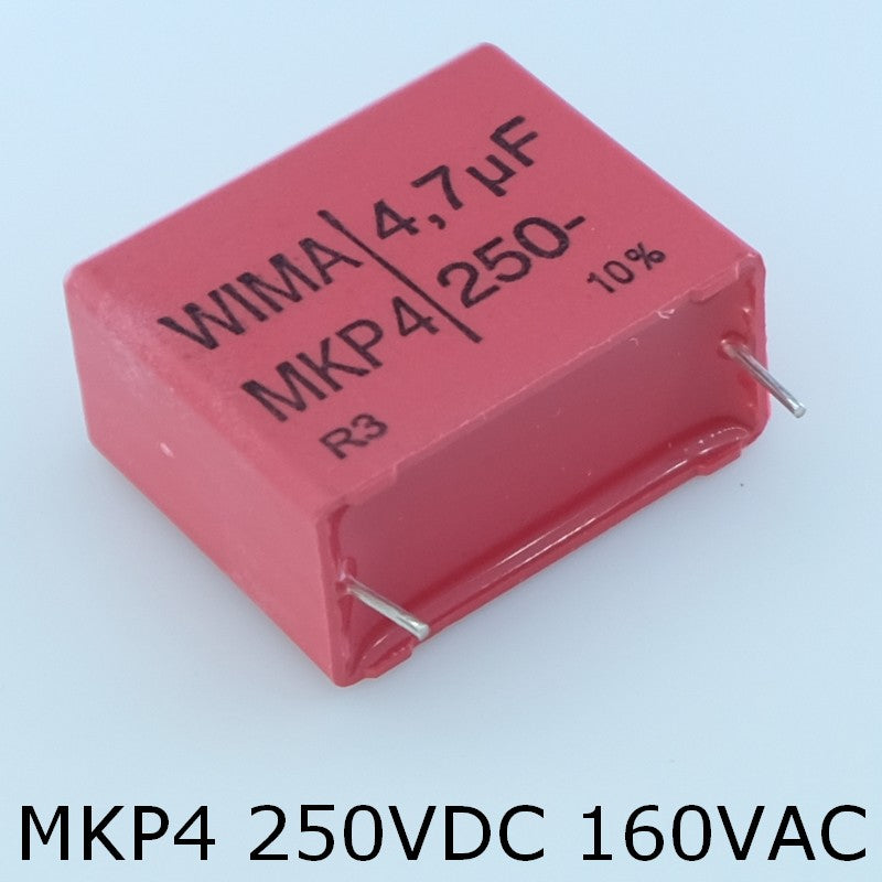 Condensateur film PP MKP4 4.7µF 250VDC 160VAC 15x26x31.5mm pas27.5 10% Wima - Distri-Compo