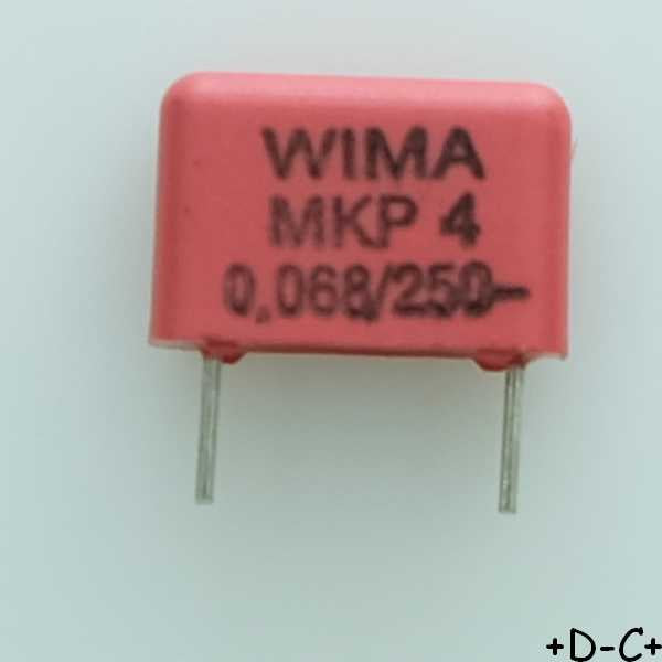 Condensateur film PP MKP4 68nF 250VDC 160VAC 4x9x13mm pas10 5% Wima