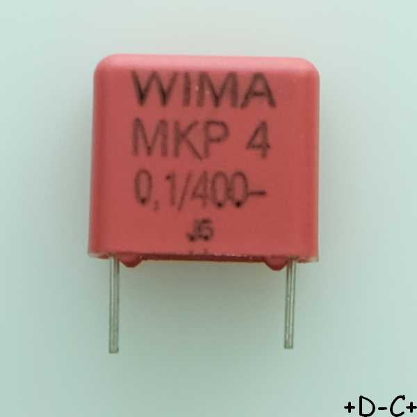 Condensateur film PP MKP4 100nF 400VDC 220VAC 6x12x13mm pas10 5% Wima