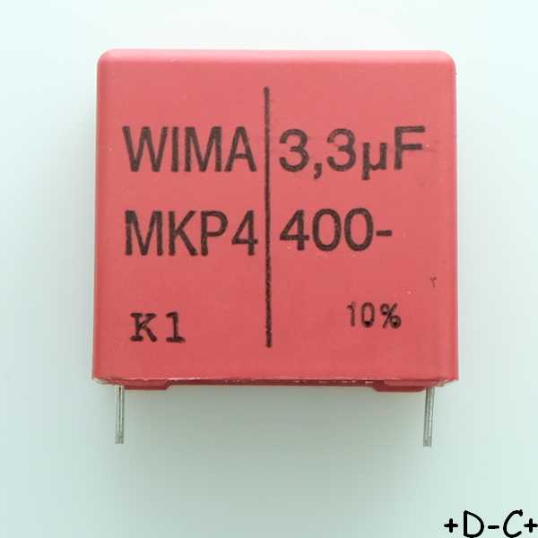 Condensateur film PP MKP4 3.3µF 400VDC 220VAC 17x29x31.5mm pas27.5 10% Wima