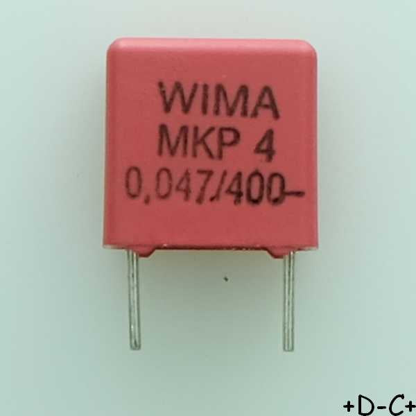 Condensateur film PP MKP4 47nF 400VDC 220VAC 5x10.5x10.3mm pas7.5 10% Wima