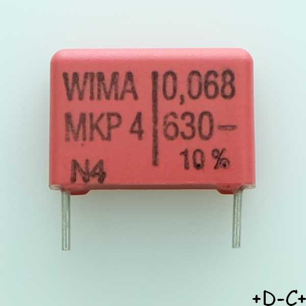 Condensateur film PP MKP4 68nF 630VDC 280VAC 6x12.5x18mm pas15 10% Wima