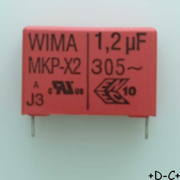 Condensateur film PP MKP-X2 1.2µF 305VAC 11x21x31.5mm pas27.5 10% Wima