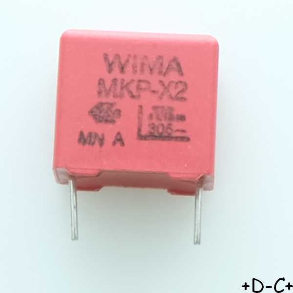 Condensateur film PP MKP-X2 100nF 305VAC 8x12x13mm pas10 10% Wima