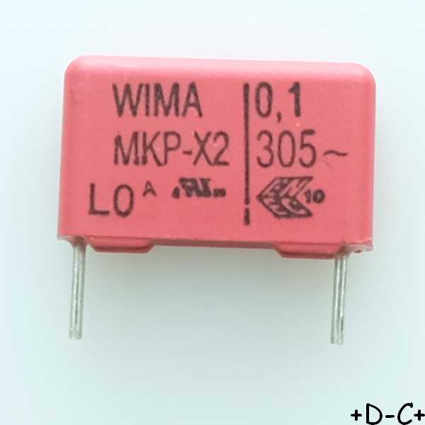 Condensateur film PP MKP-X2 100nF 305VAC 5x11x18mm pas15 10% Wima
