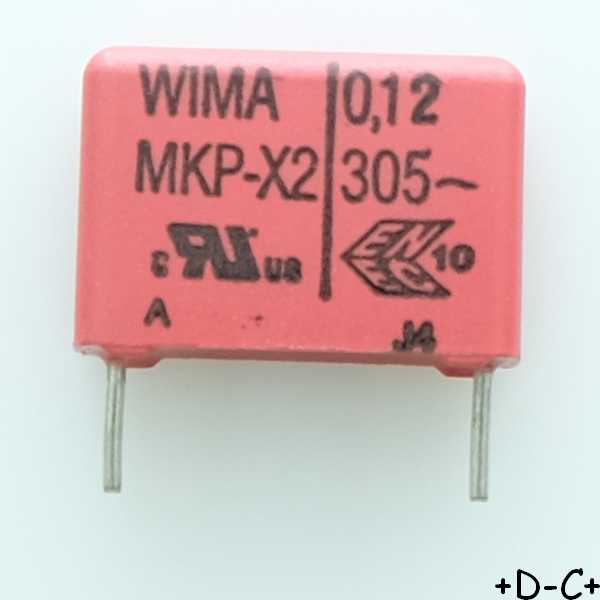 Condensateur film PP MKP-X2 120nF 305VAC 6x12.5x18mm pas15 10% Wima
