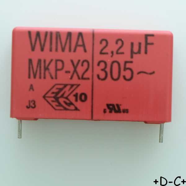 Condensateur film PP MKP-X2 2.2µF 305VAC 13x24x41.5mm pas37.5 10% Wima