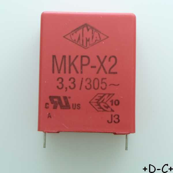 Condensateur film PP MKP-X2 3.3µF 305VAC 20x39.5x31.5mm pas27.5 10% Wima