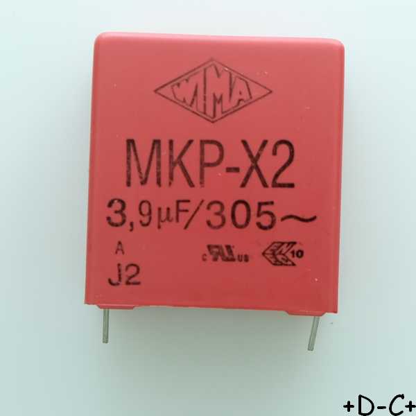 Condensateur film PP MKP-X2 3.9µF 305VAC 17x34.5x31.5mm pas27.5 10% Wima